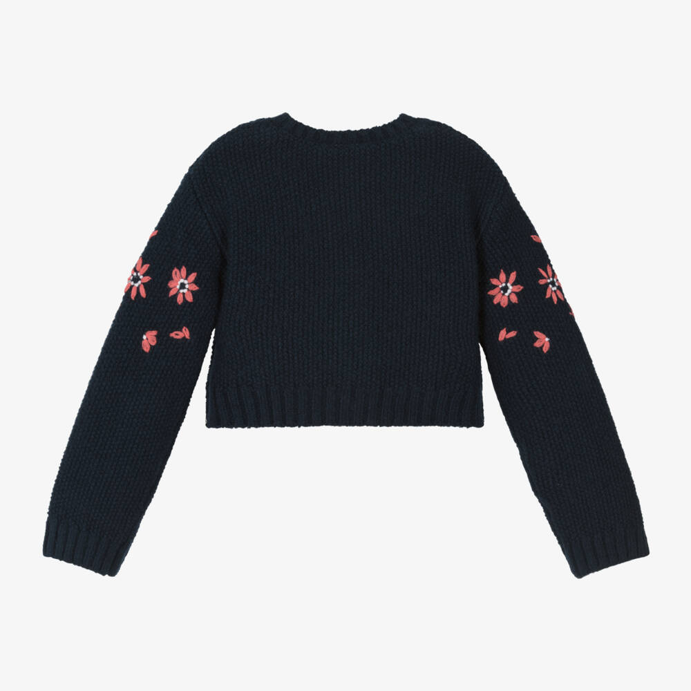 Boboli-Girls Blue Floral Knit Cardigan | Childrensalon Outlet