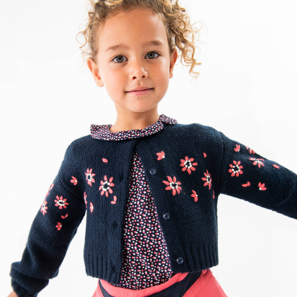 Boboli-Girls Blue Floral Knit Cardigan | Childrensalon Outlet