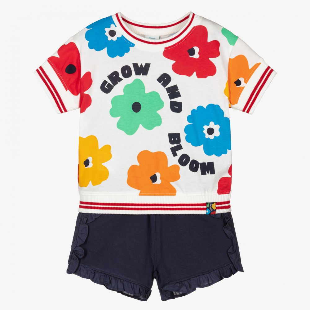 Boboli - Футболка с цветами и синие шорты для девочек | Childrensalon