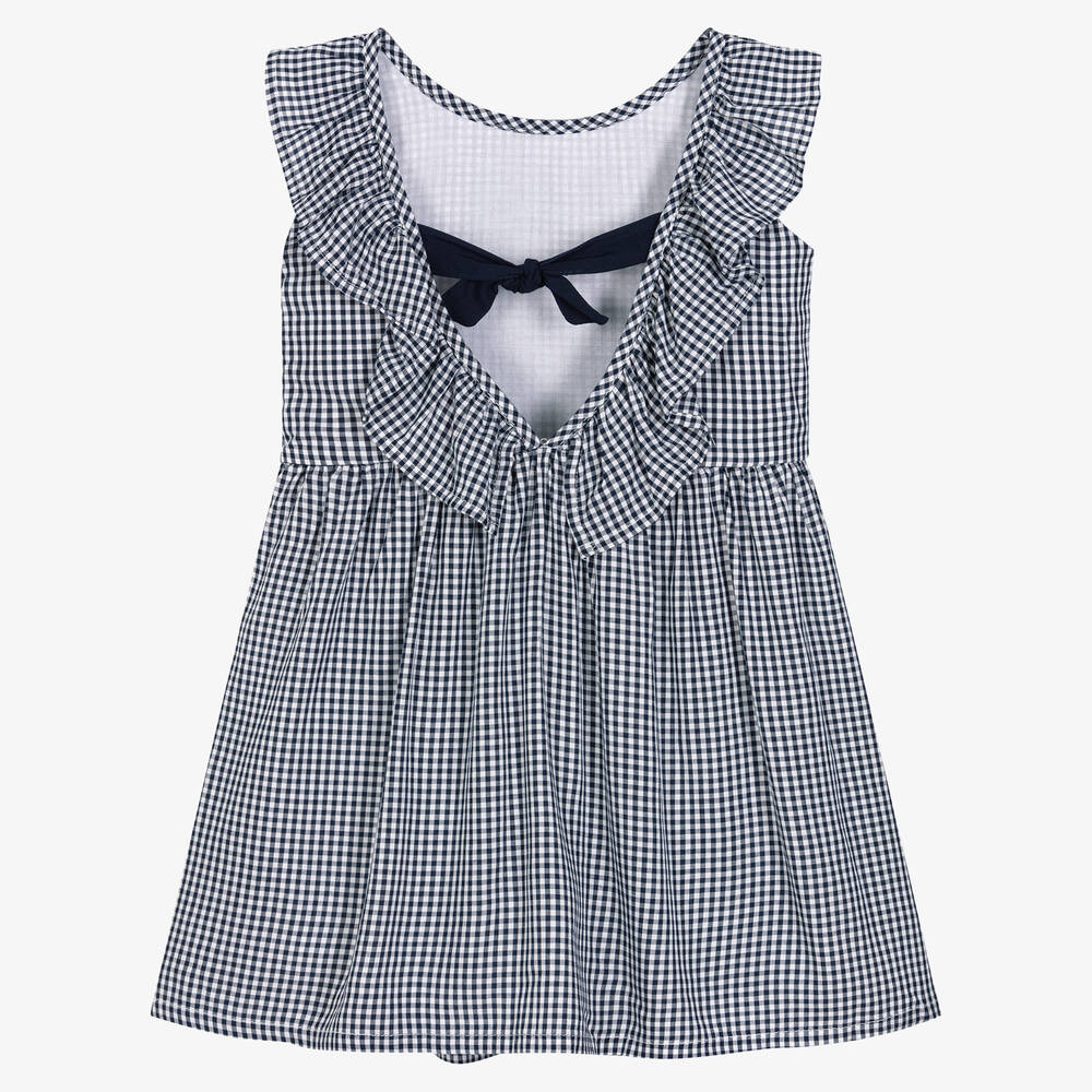 Boboli-Girls Blue Gingham Cotton Dress | Childrensalon Outlet