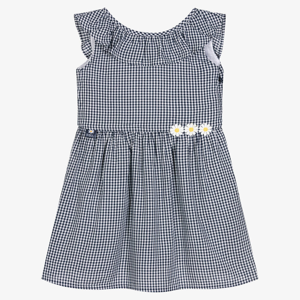Boboli - Girls Blue Gingham Cotton Dress | Childrensalon