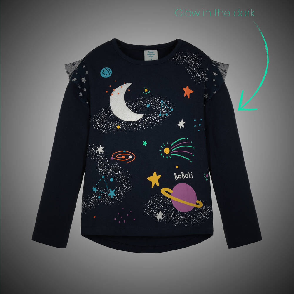 Boboli-Girls Blue Glow-in-the-Dark Cotton Top | Childrensalon Outlet