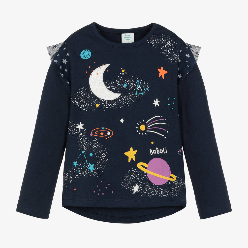 Boboli-Girls Blue Glow-in-the-Dark Cotton Top | Childrensalon Outlet