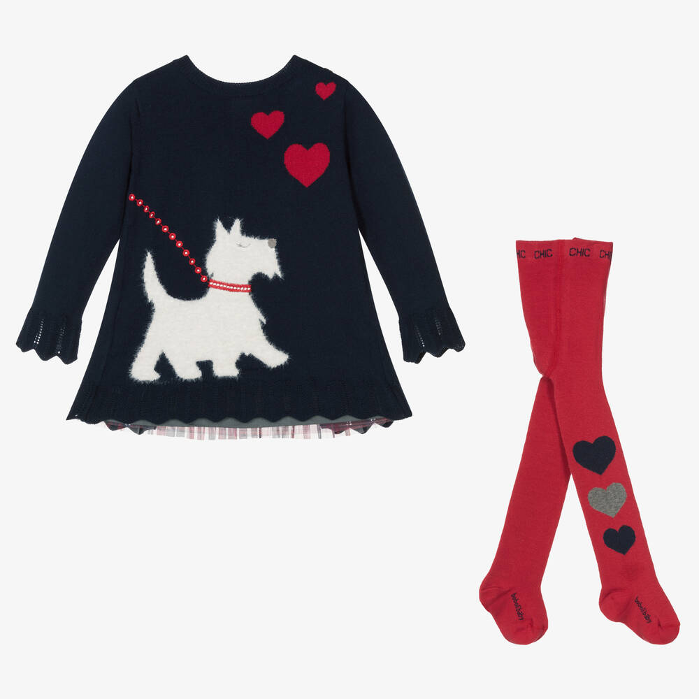 Boboli-Girls Blue Knitted Dress Set | Childrensalon Outlet