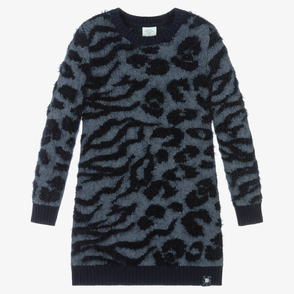 Boboli - Robe bleue léopard maille Fille | Childrensalon