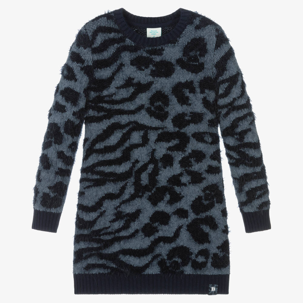 Boboli - Girls Blue Leopard Knit Dress | Childrensalon