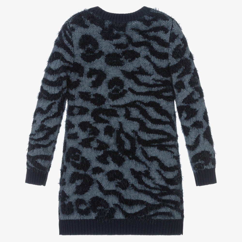 Boboli-Girls Blue Leopard Knit Dress | Childrensalon Outlet