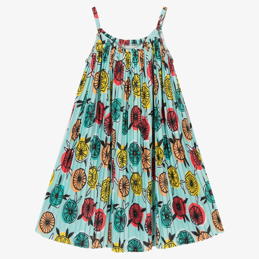 Boboli-Girls Blue Pleated Jersey Dress | Childrensalon Outlet