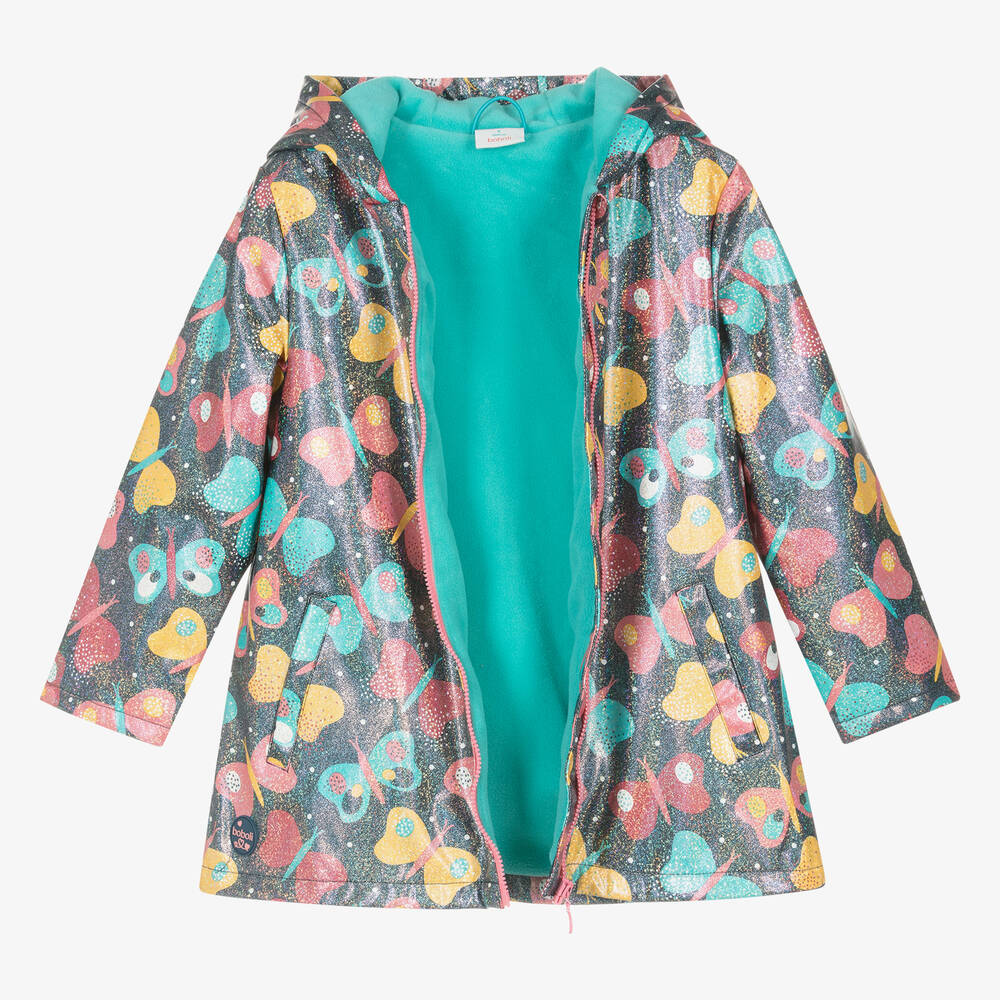 Boboli-Girls Blue Sparkly Butterfly Print Raincoat | Childrensalon Outlet