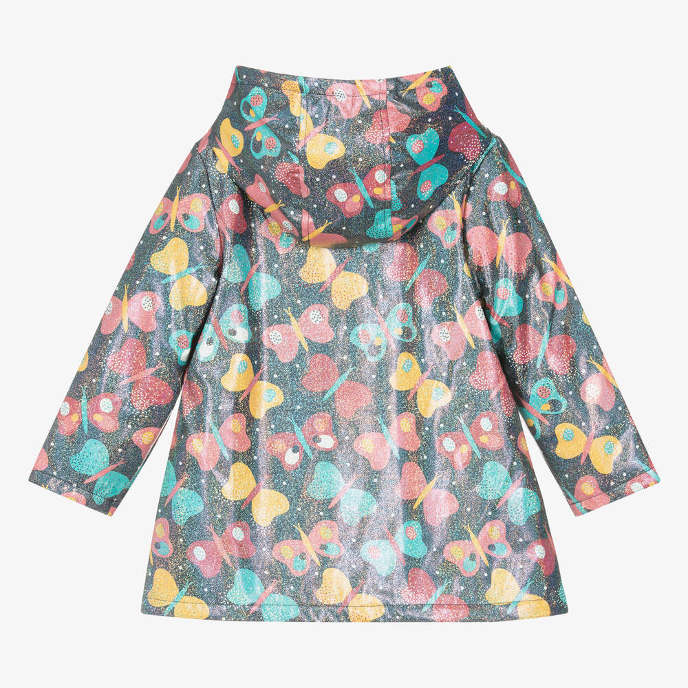 Boboli-Girls Blue Sparkly Butterfly Print Raincoat | Childrensalon Outlet