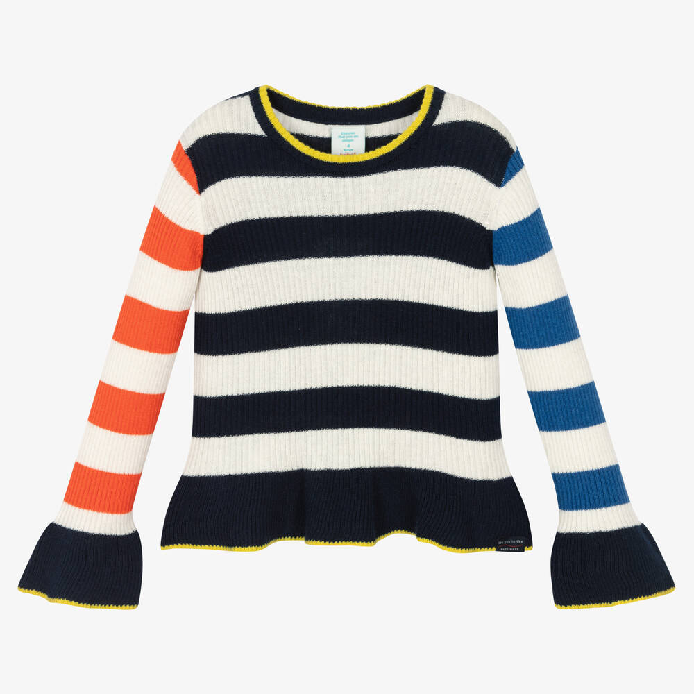 Boboli - Вязаный свитер в синюю полоску для девочек | Childrensalon