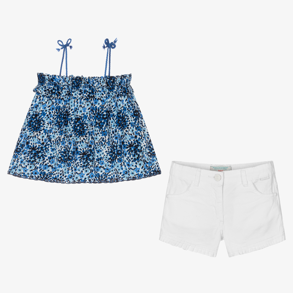 Boboli-Girls Blue & White Shorts Set | Childrensalon Outlet