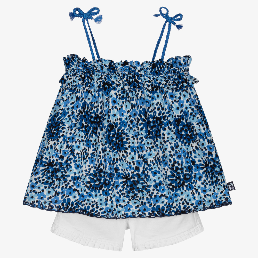 Boboli - Ens. short blanc et bleu Fille | Childrensalon