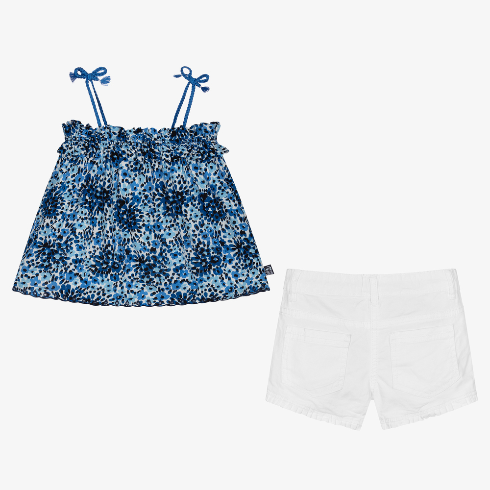 Boboli-Girls Blue & White Shorts Set | Childrensalon Outlet