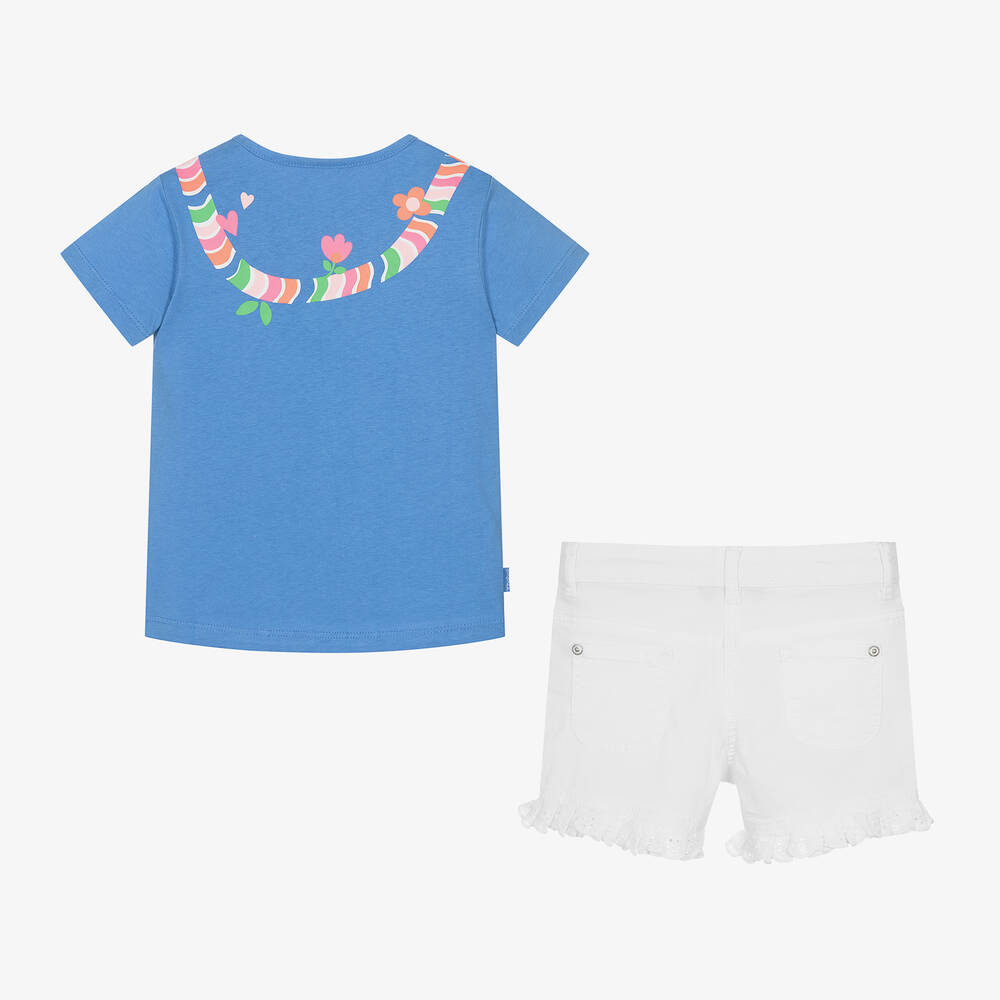 Boboli-Girls Blue & White Worm Shorts Set | Childrensalon Outlet