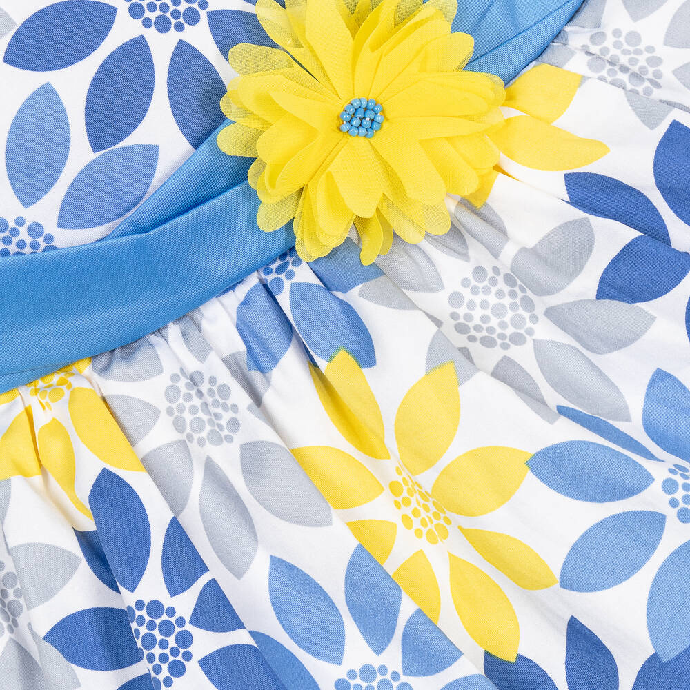 Boboli-Girls Blue & Yellow Floral Cotton Dress | Childrensalon Outlet