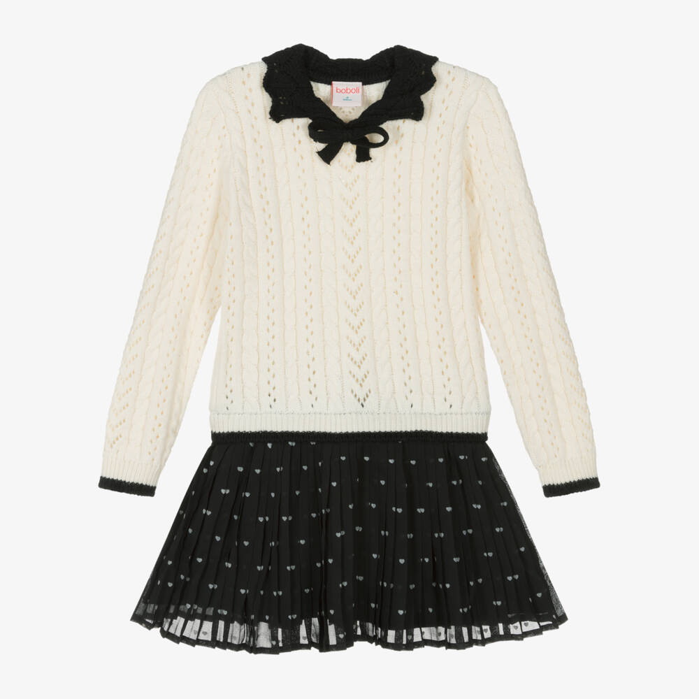 Boboli-Girls Cable Knit Voile Dress | Childrensalon Outlet