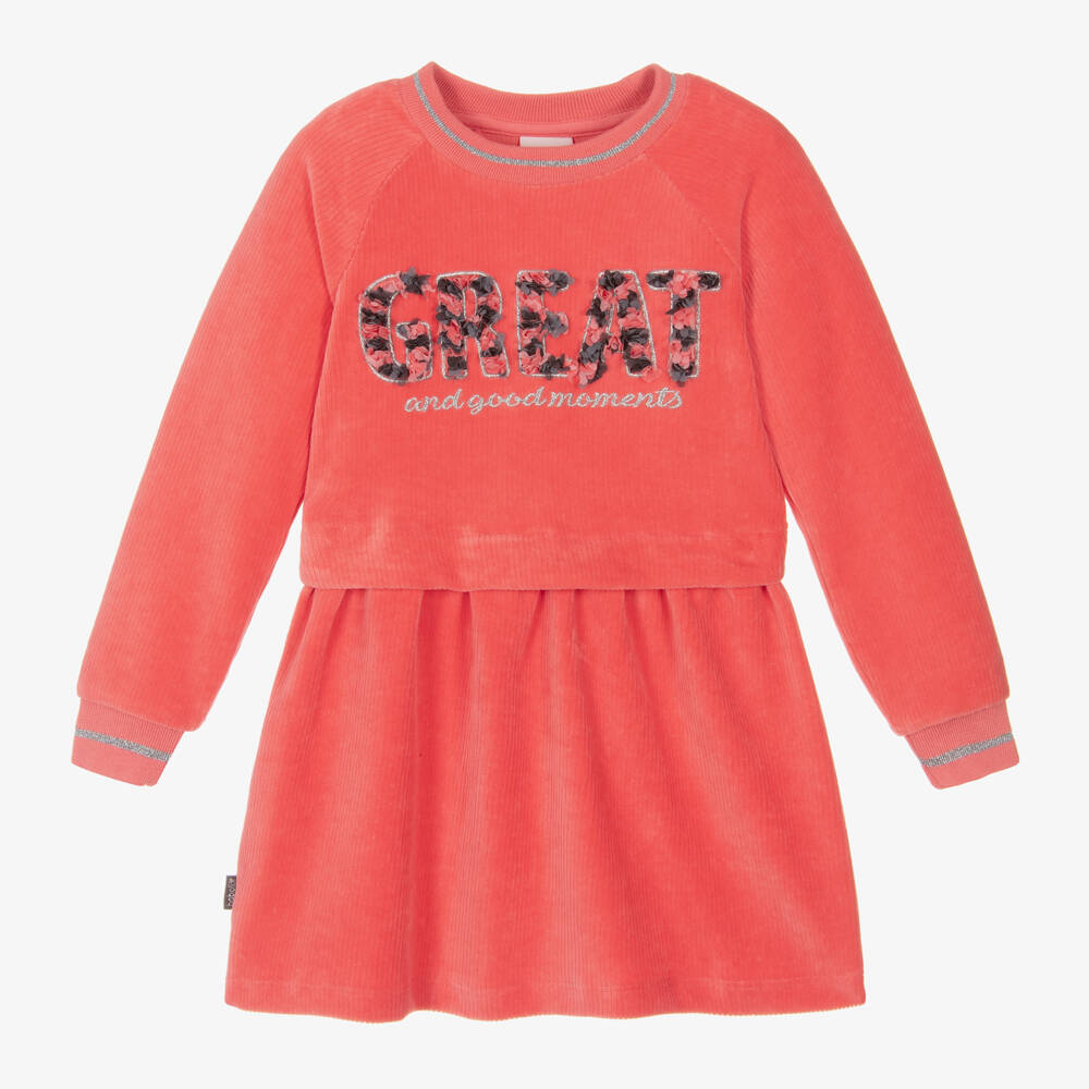 Boboli-Girls Coral Corduroy Message Dress | Childrensalon Outlet