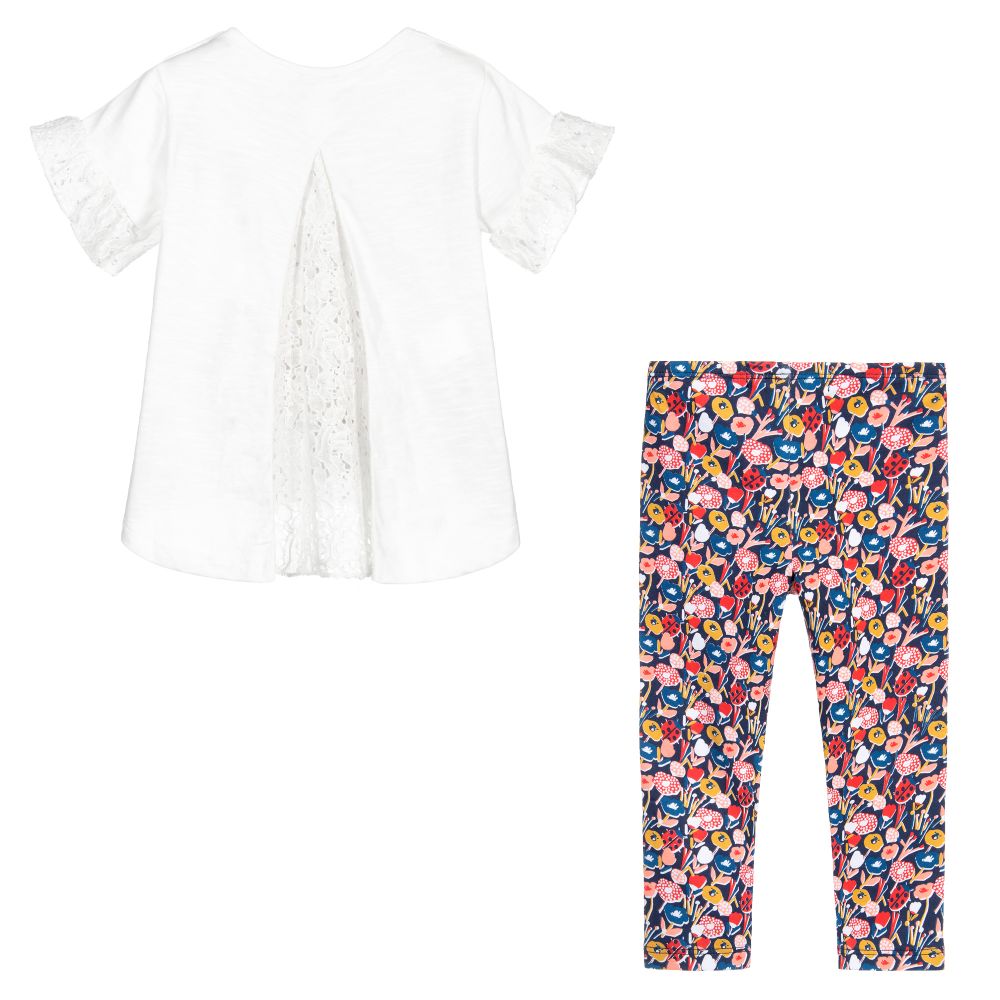 Boboli-ليغنغز و توب قطن جيرسي لون عاجي و كحلي | Childrensalon Outlet