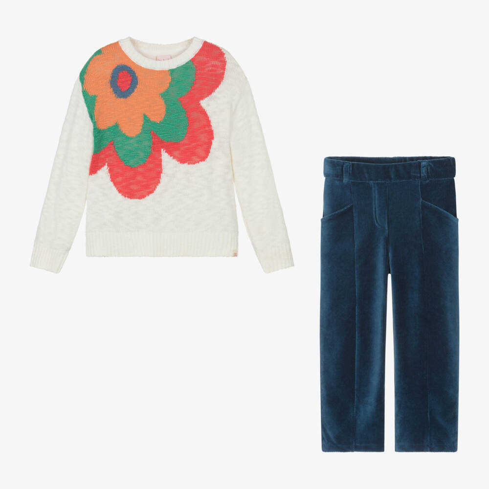 Boboli-Girls Cream and Blue Outfit Set | Childrensalon Outlet