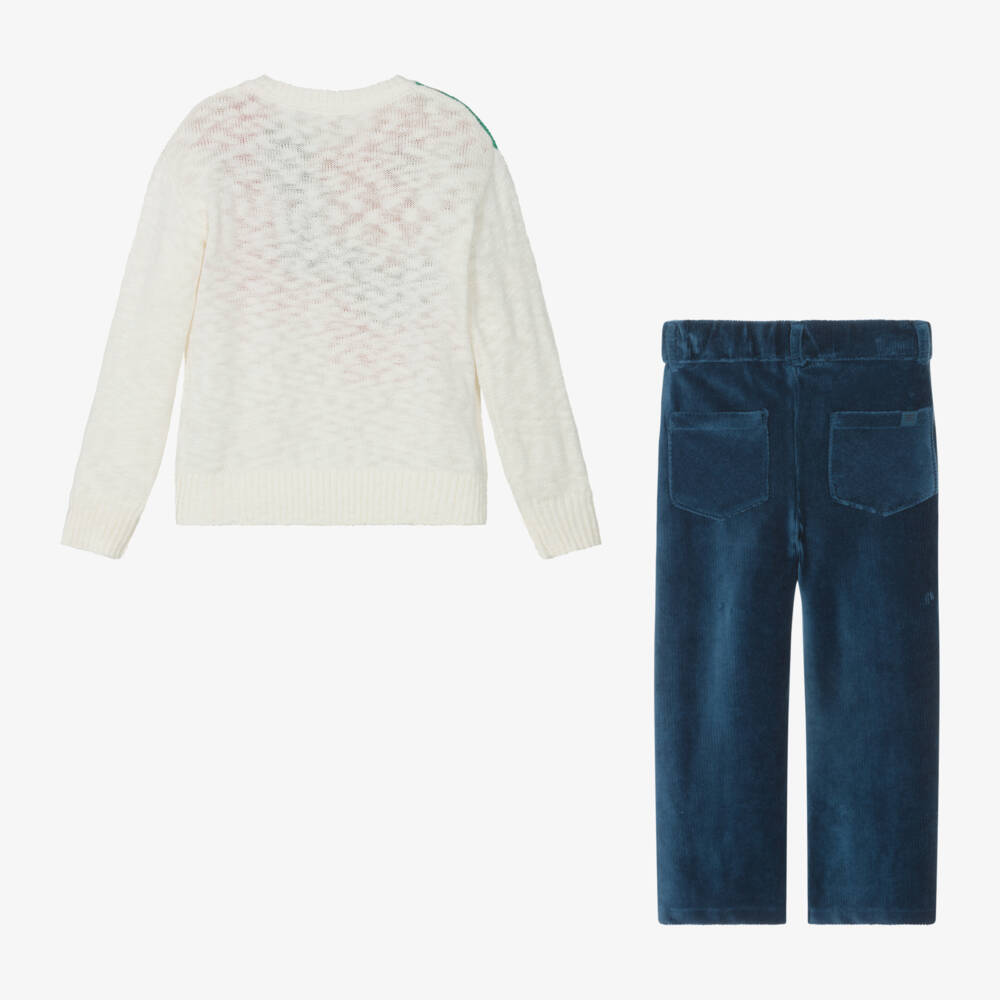 Boboli-Girls Cream and Blue Outfit Set | Childrensalon Outlet