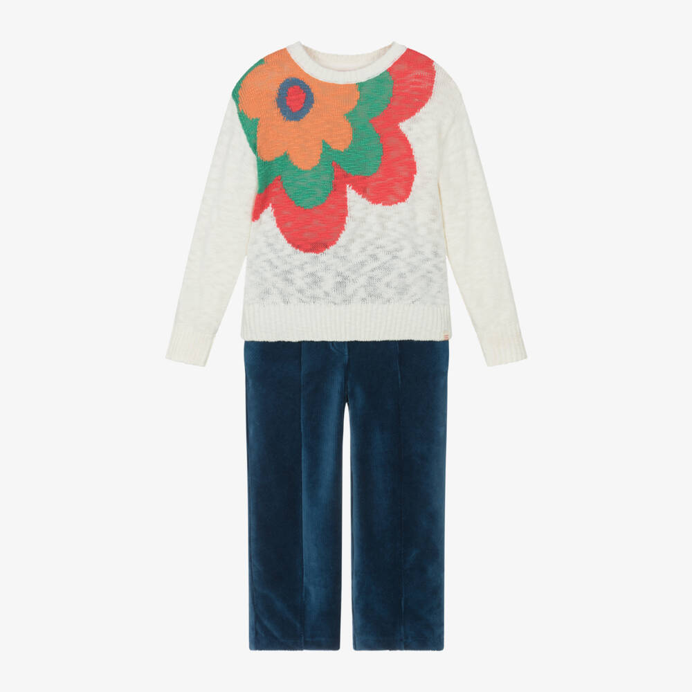 Boboli-طقم بنطلون لون أزرق وعاجي للبنات | Childrensalon Outlet