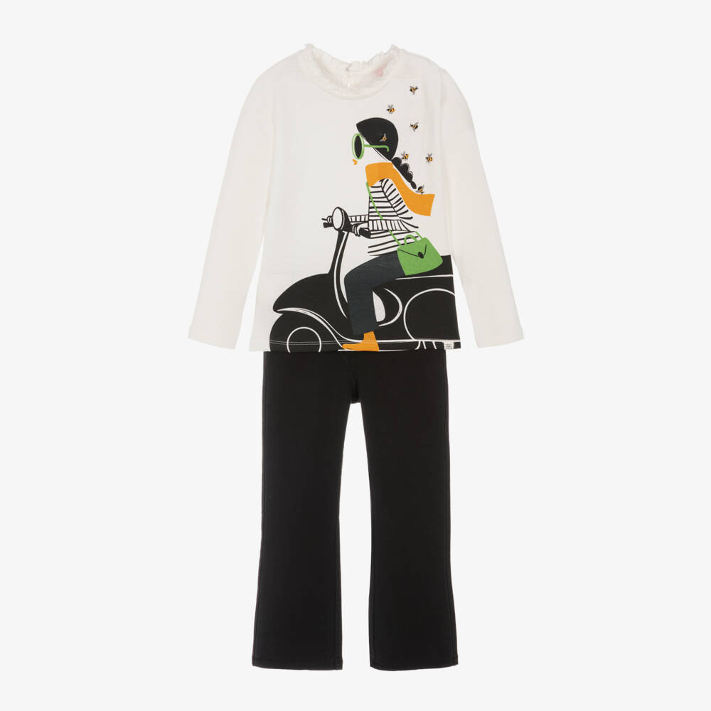 Boboli-Кремовый топ с черными брюками для девочек | Childrensalon Outlet