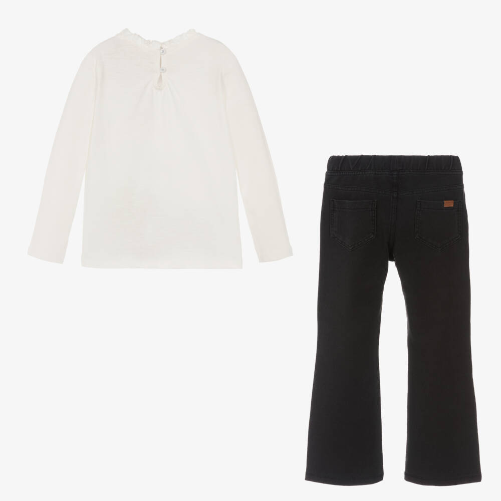 Boboli-Кремовый топ с черными брюками для девочек | Childrensalon Outlet