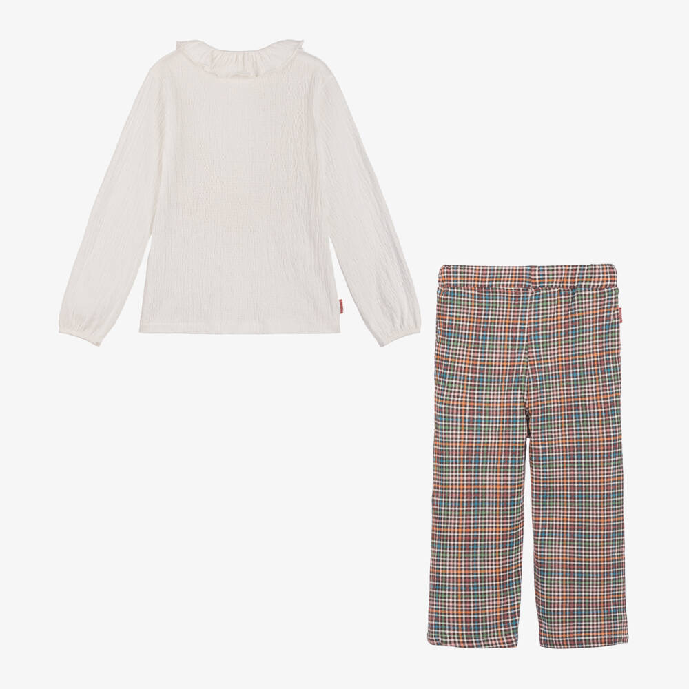 Boboli-Girls Cream & Plaid Cotton Ensemble | Childrensalon Outlet