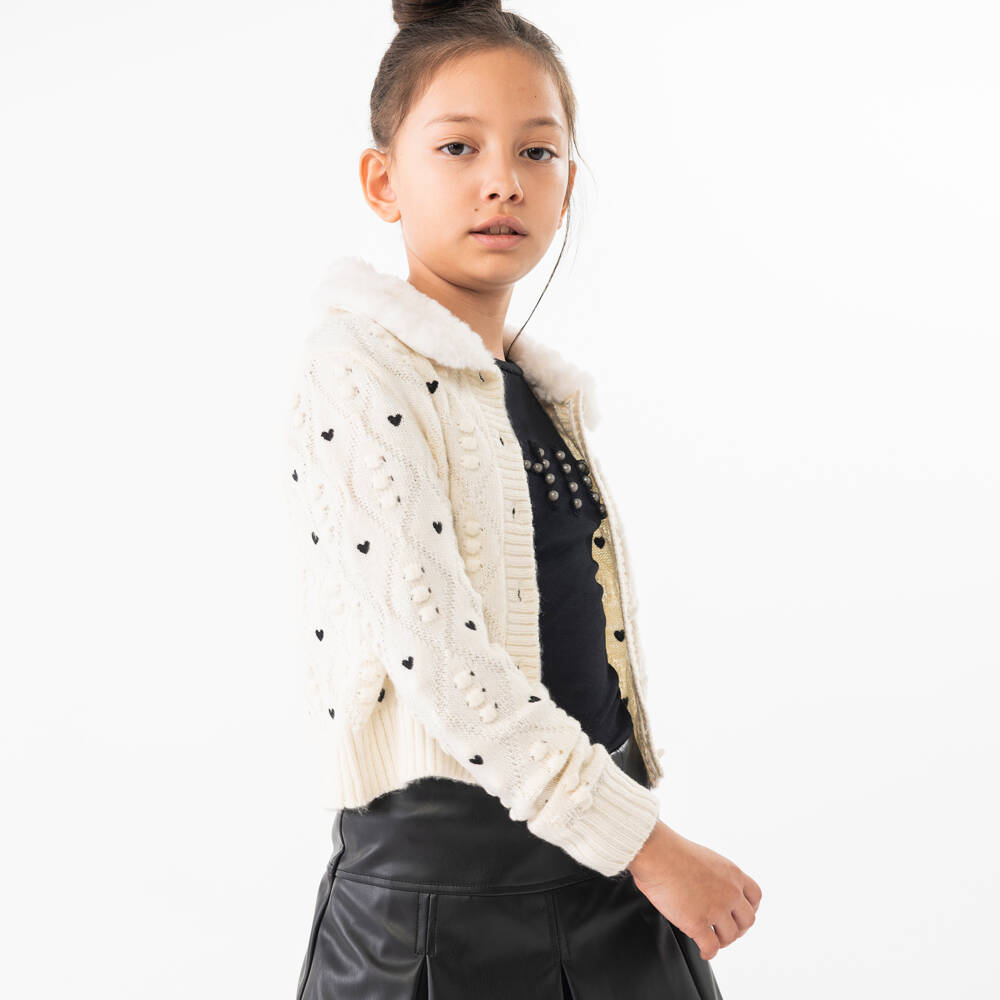Boboli-Girls Creamy Heart Knit Sweater | Childrensalon Outlet