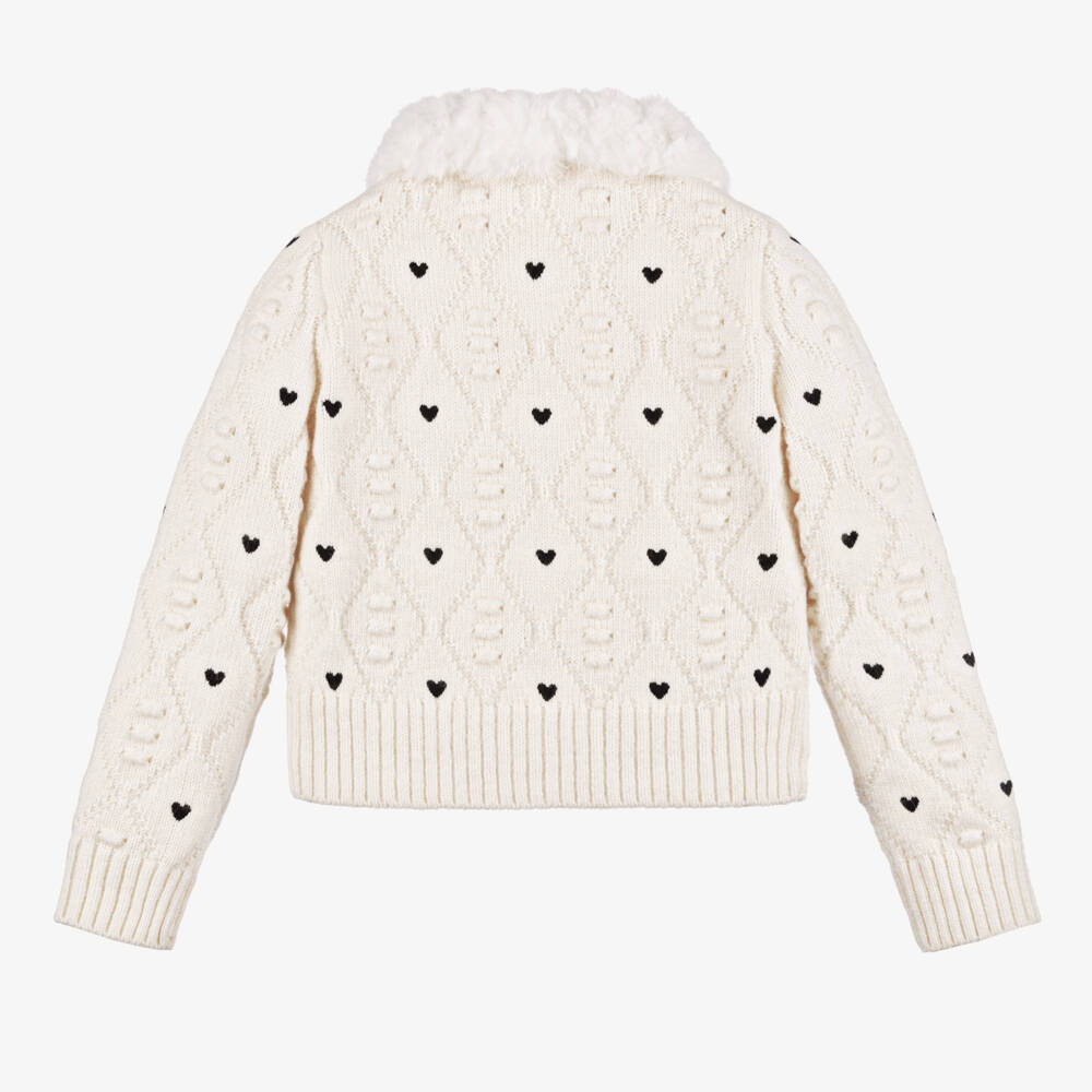 Boboli-Girls Creamy Heart Knit Sweater | Childrensalon Outlet