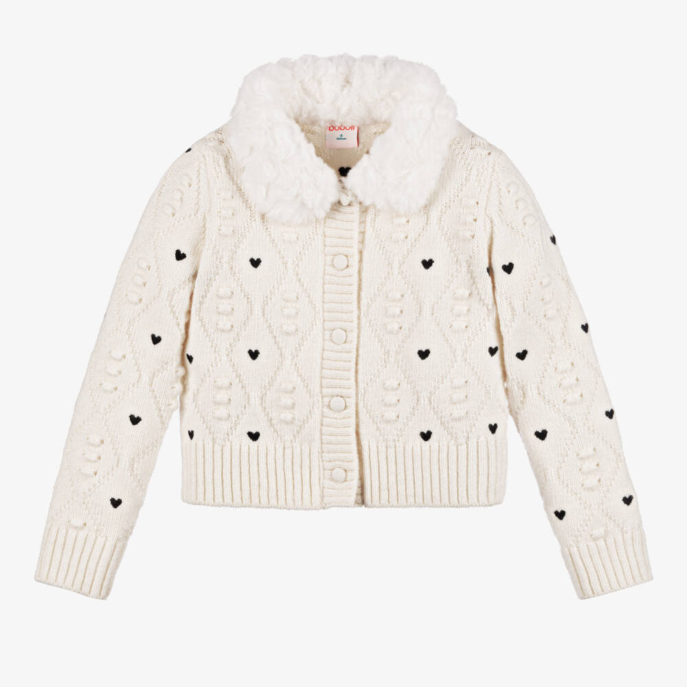 Boboli-Girls Creamy Heart Knit Sweater | Childrensalon Outlet