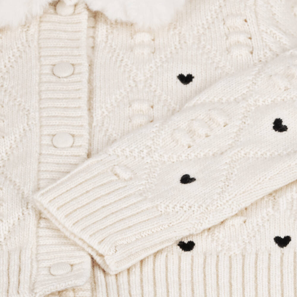 Boboli-Girls Creamy Heart Knit Sweater | Childrensalon Outlet