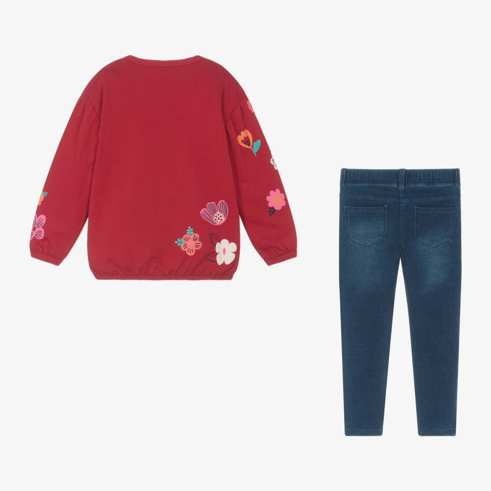 Boboli-Girls Crimson Floral Legging Ensemble | Childrensalon Outlet