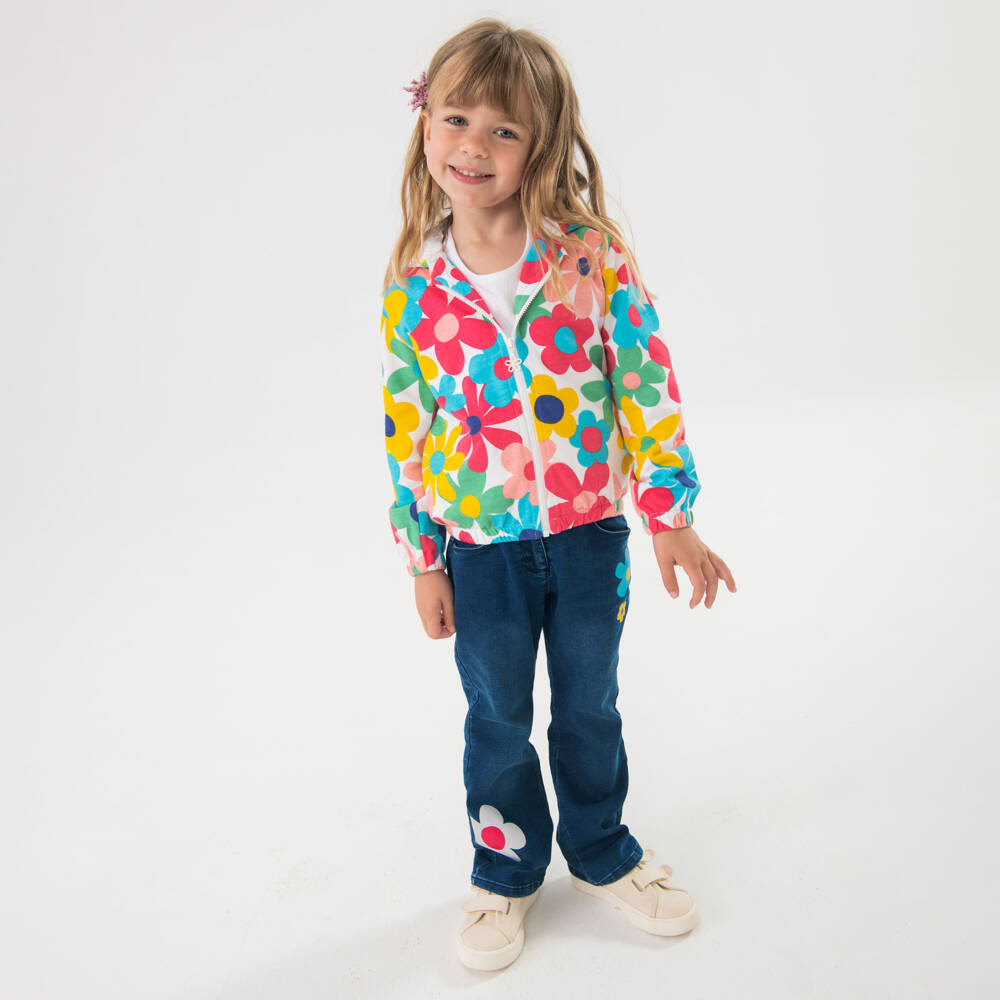 Boboli-Girls Denim Blooms Trousers | Childrensalon Outlet