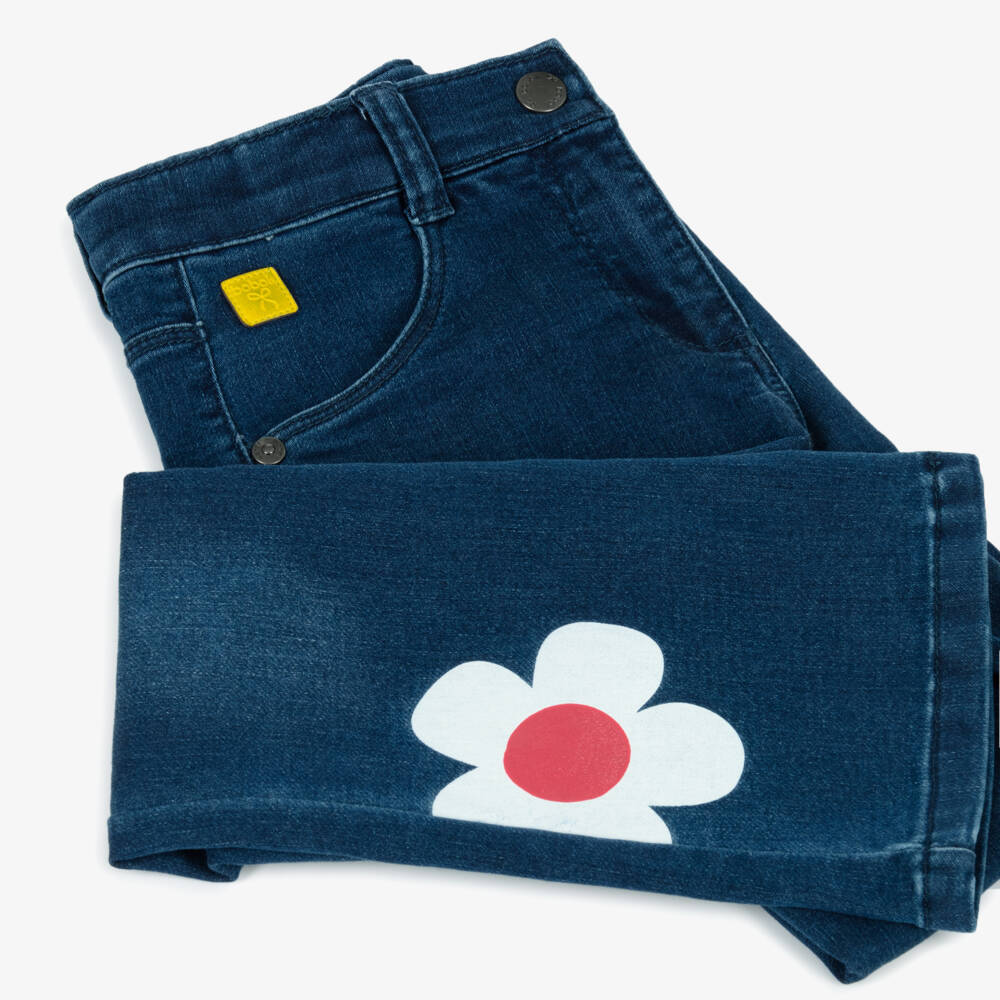 Boboli-Girls Denim Blooms Trousers | Childrensalon Outlet
