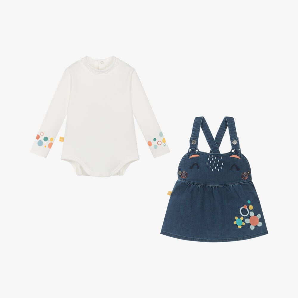 Boboli-Girls Denim Pinafore Ensemble | Childrensalon Outlet
