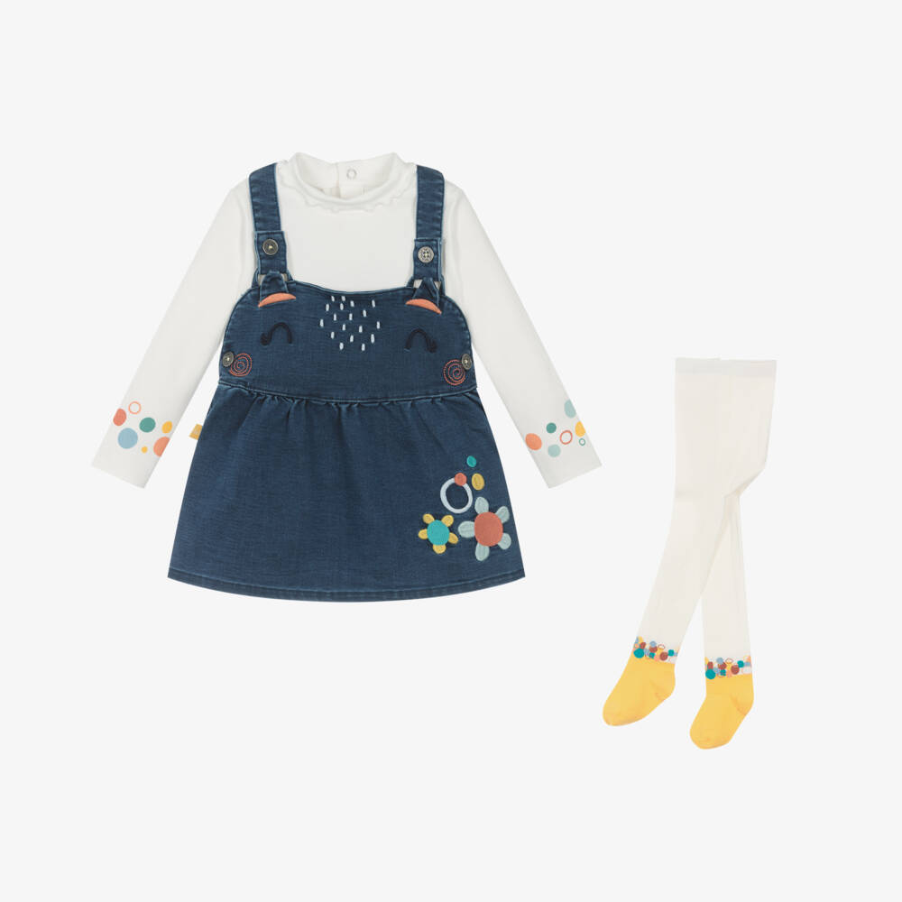 Boboli-Girls Denim Pinafore Ensemble | Childrensalon Outlet
