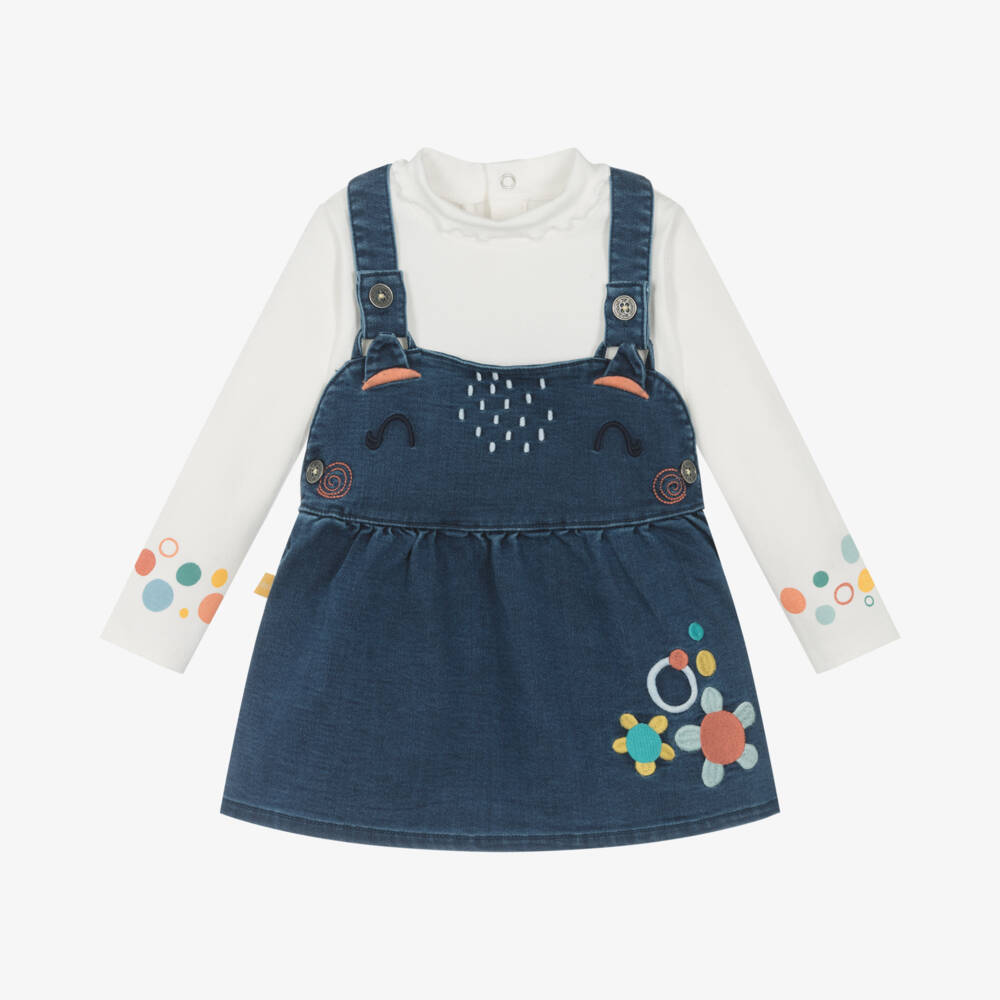 Boboli-Girls Denim Pinafore Ensemble | Childrensalon Outlet