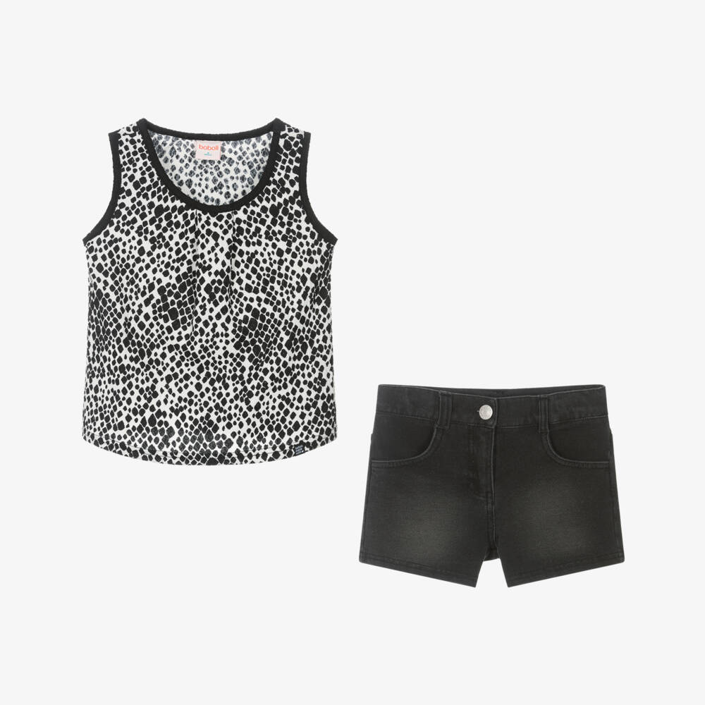 Boboli-Girls Elegant Black Shorts Ensemble | Childrensalon Outlet