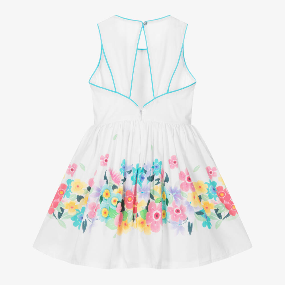 Boboli-فستان أبيض أنيق مزين بالزهور للبنات | Childrensalon Outlet