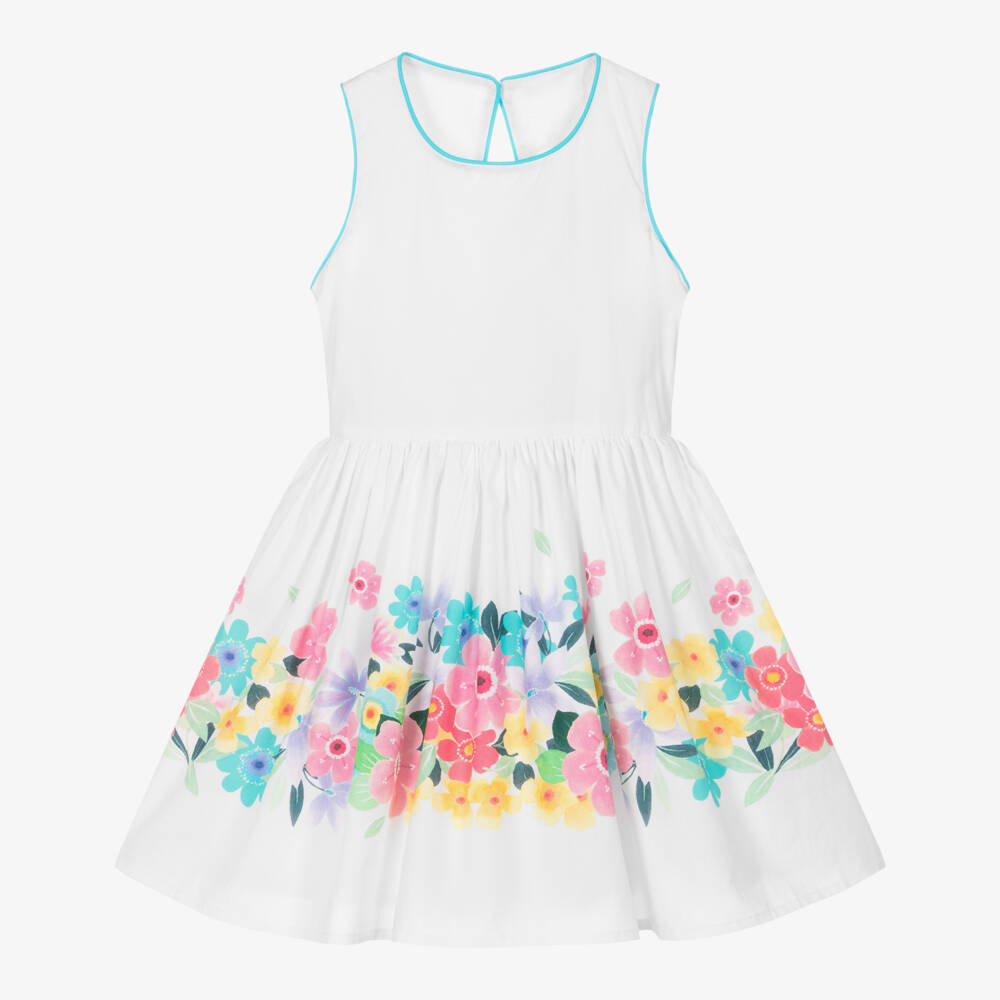 Boboli-Элегантное белое платье с цветочным узором для девочек | Childrensalon Outlet