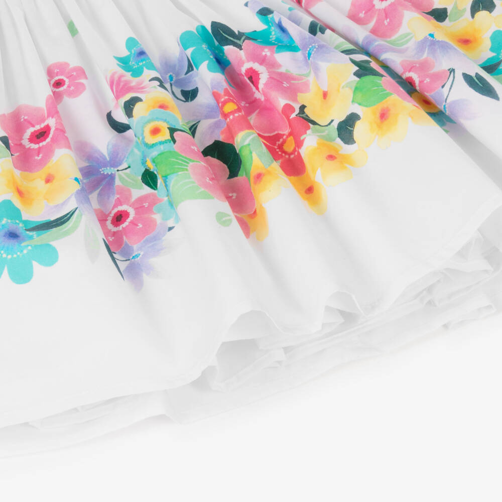 Boboli-فستان أبيض أنيق مزين بالزهور للبنات | Childrensalon Outlet