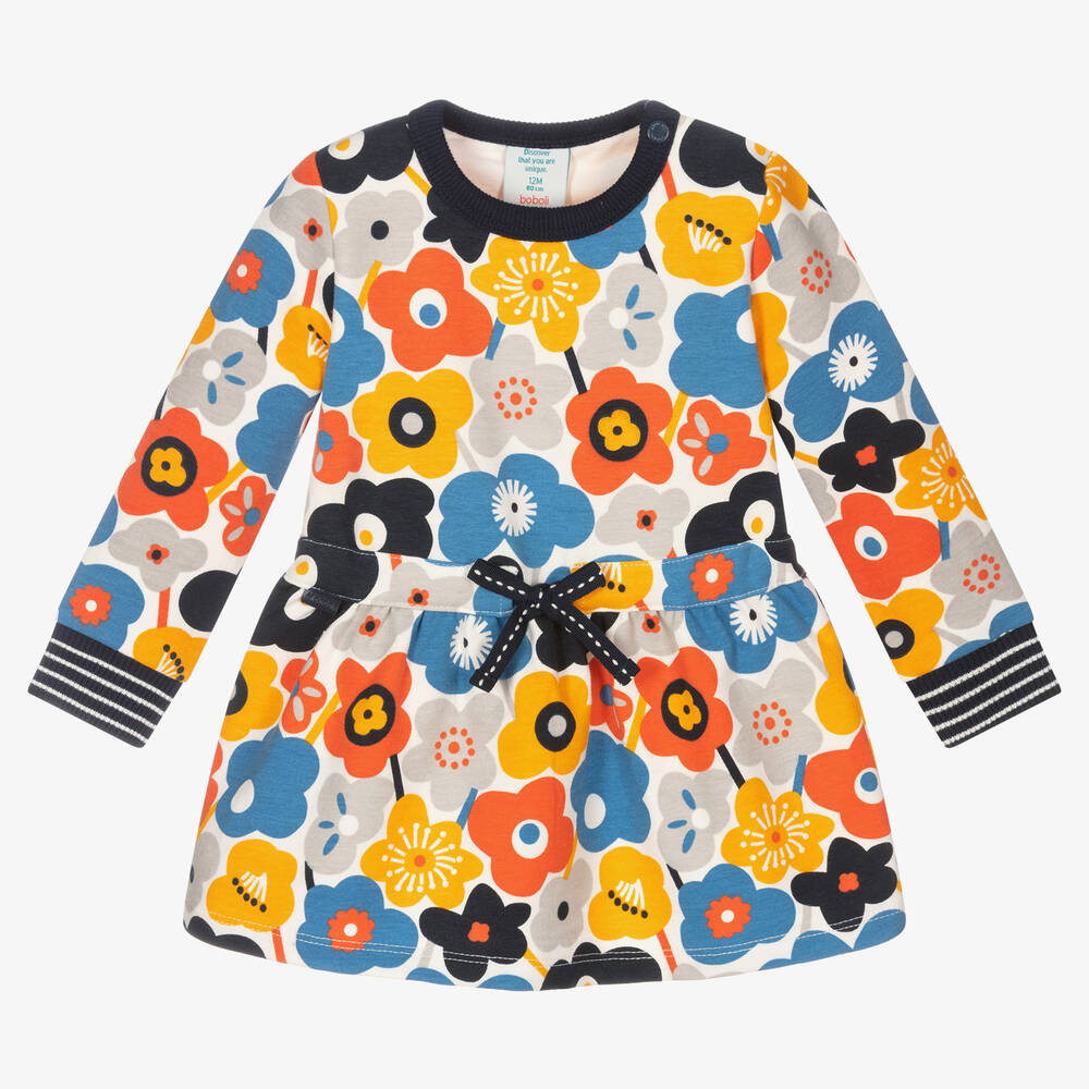 Boboli - طقم فستان قطن جيرسي لون أصفر بطبعة ورود | Childrensalon