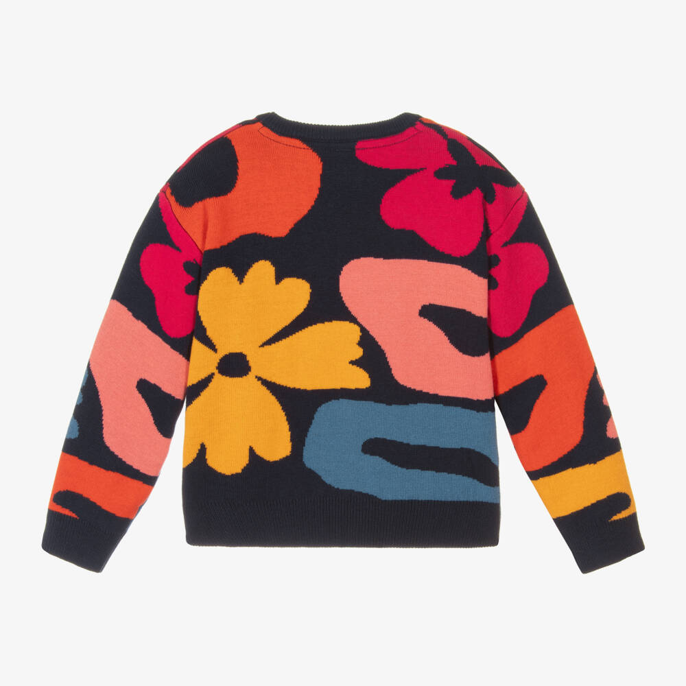 Boboli-Girls Floral Knit Blue Sweater | Childrensalon Outlet