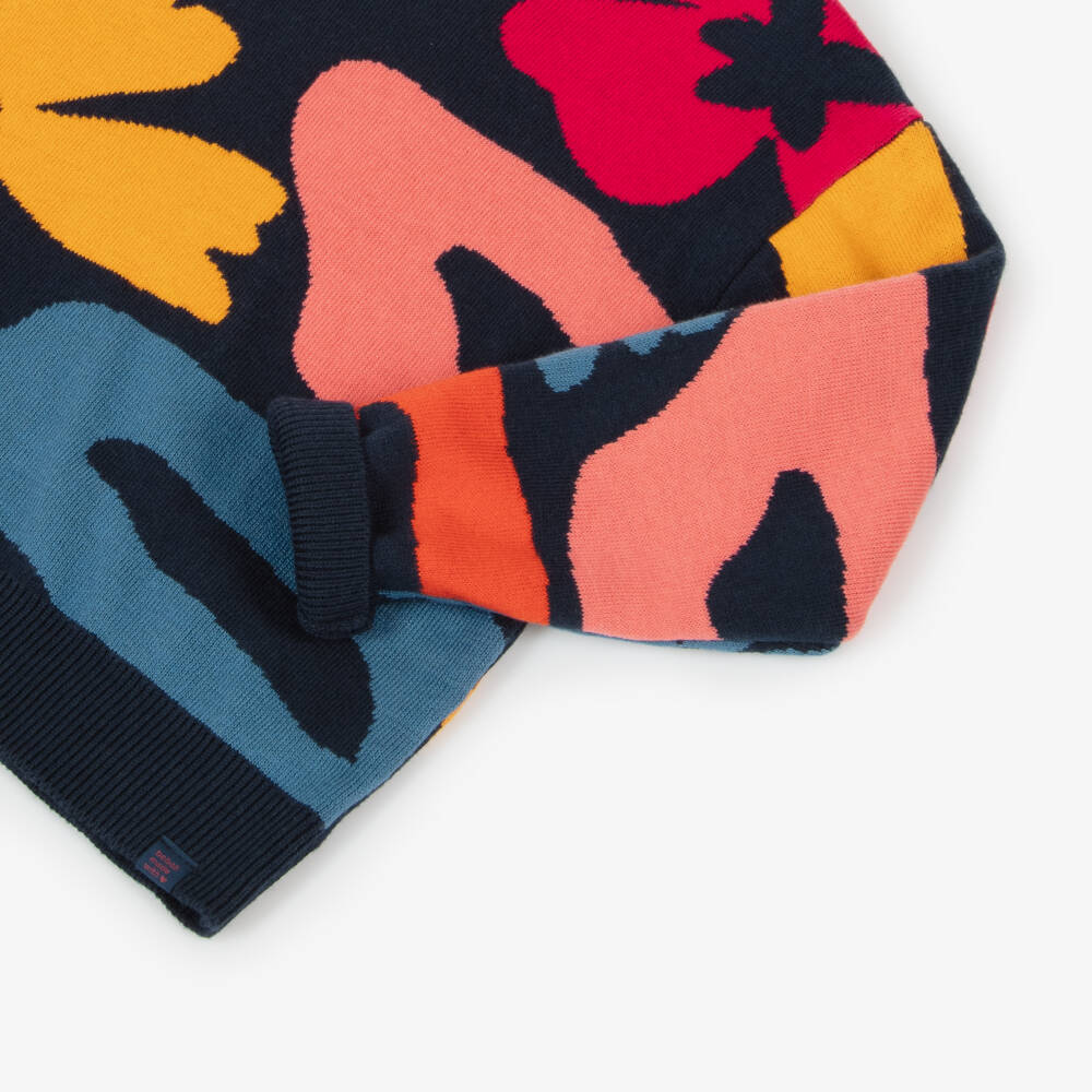 Boboli-Girls Floral Knit Blue Sweater | Childrensalon Outlet