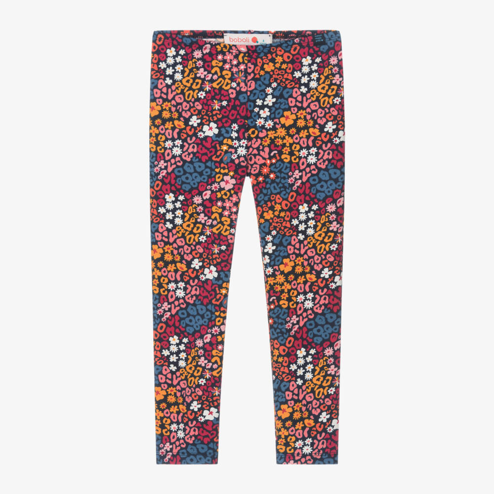 Boboli-Girls Floral Patterned Blue Leggings | Childrensalon Outlet