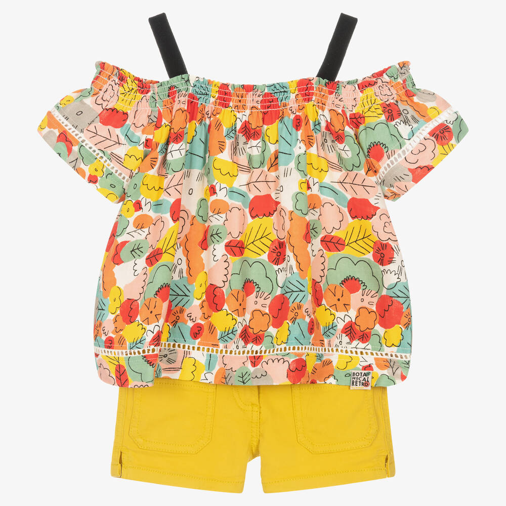 Boboli-Girls Floral & Yellow Shorts Set | Childrensalon Outlet