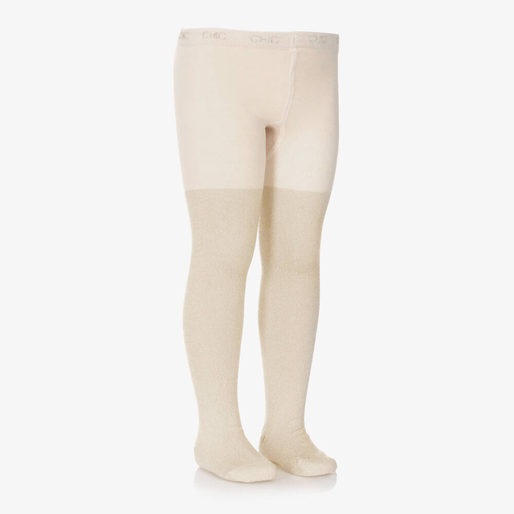 Boboli-Girls Glittery Gold Cotton Tights | Childrensalon Outlet