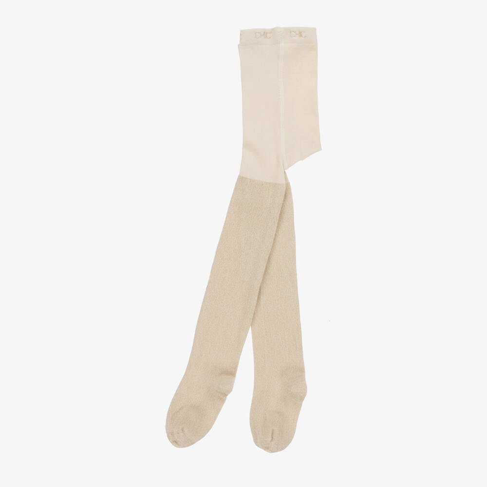 Boboli-Girls Glittery Gold Cotton Tights | Childrensalon Outlet
